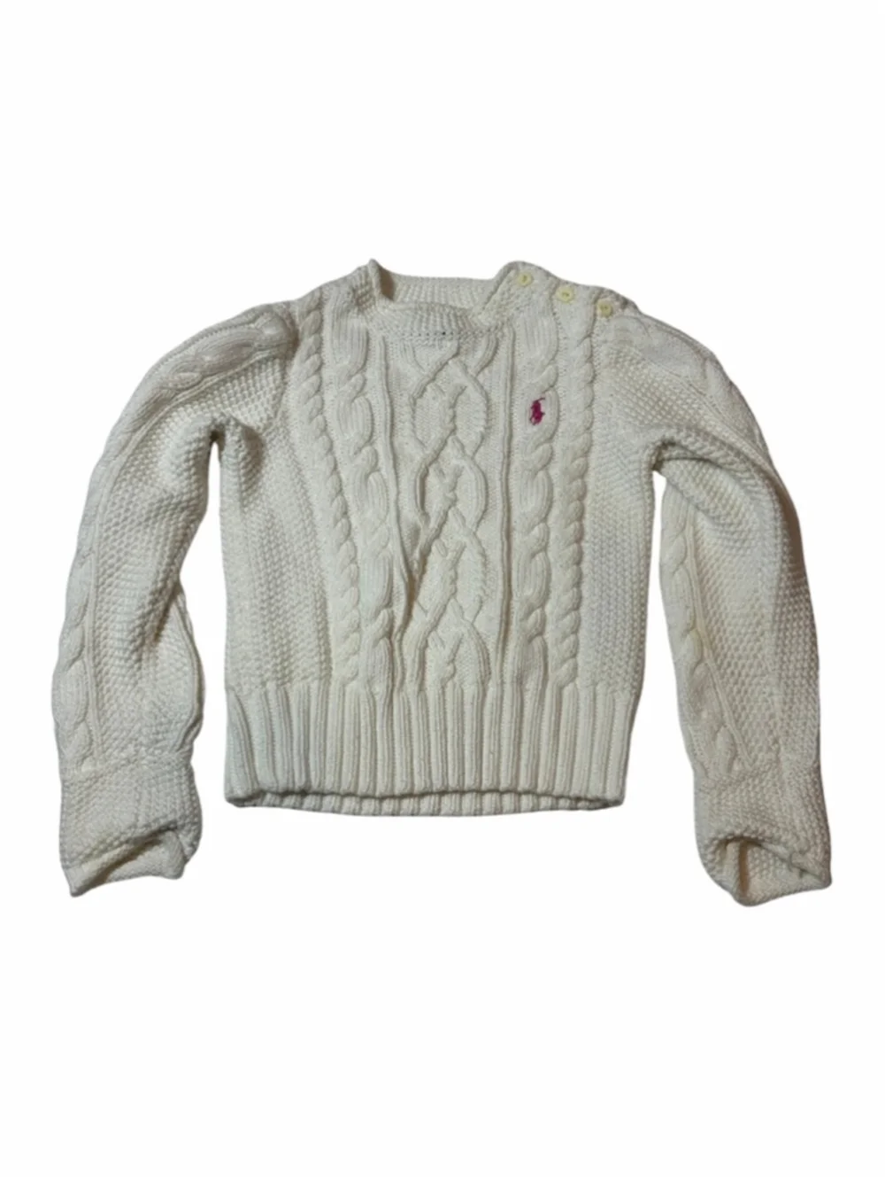 Vintage Ralph Lauren Cable Knit Sweater Cream Rolled Neck Cotton Girls 6X